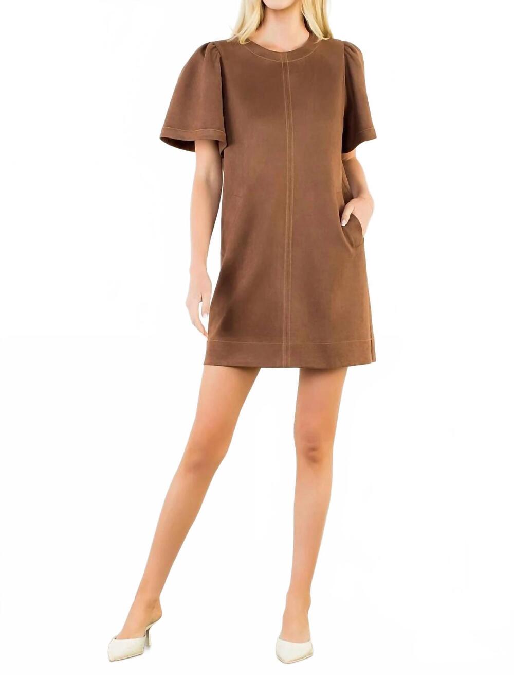 NEW THML suede short sleeve dress in chocolate